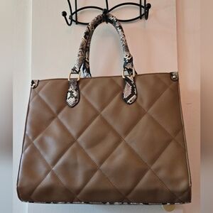 Brown And Black Snake Print Quilted Tote Shoulder Hand Bag